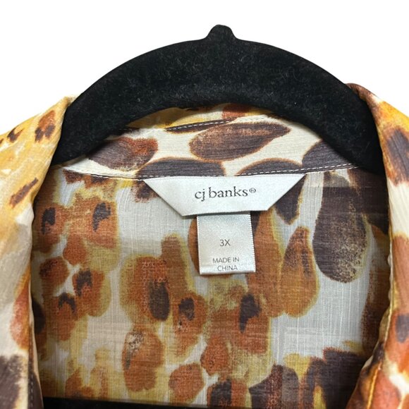 Cj Banks Brown Gold Ruffle Button Front Semi Sheer Blouse Plus Size 3X - Picture 4 of 5